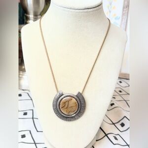 Chico’s Silver Tone Cord Necklace w Round Natural Stone Pendant Adjustable